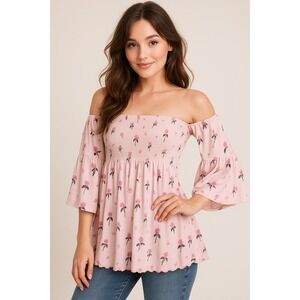 Free People Lana Off Shoulder Smocked Tunic Top Size S Coquette Cottagecore Boho